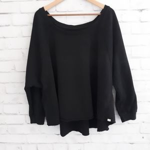 Tkees Sweatshirt Oversized Off the Shoulder Dolman Sleeve Raw Hem Black Medium